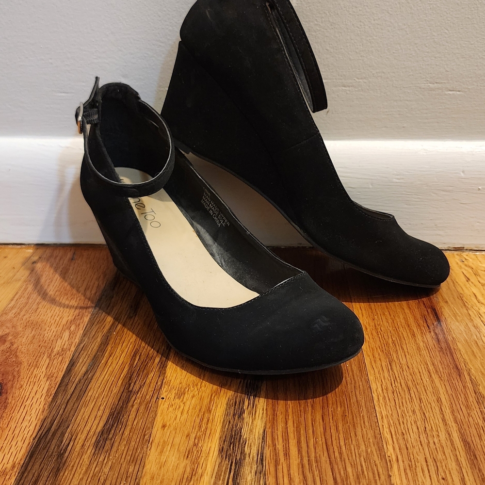Me Too Black Suede Wedges
